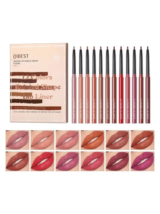 QIBEST 12 Colors Rotated Shape Lip Liner